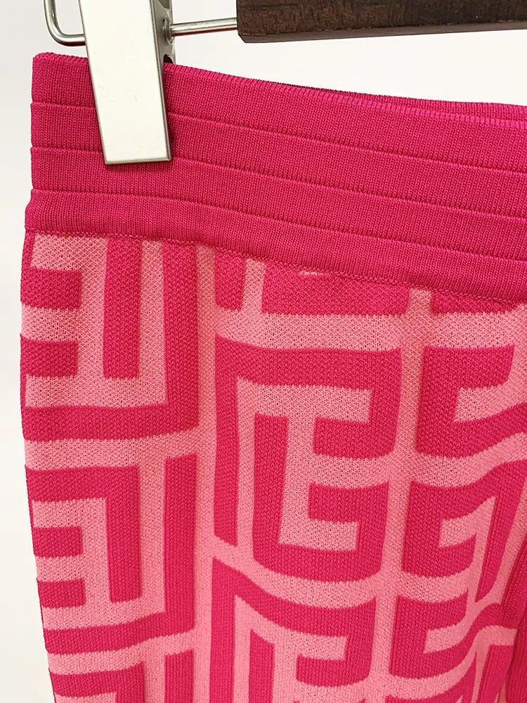 Women Maze Cardigan Suit   Trousers Two Piece Pink Sweater Suit