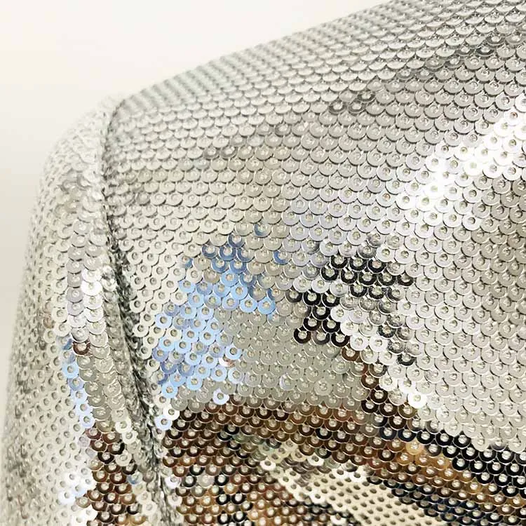 Women Sequin Silver V-Neck Long Sleeve Skirt Suit Clubwear Two Pieces BLING BLING Party Suits