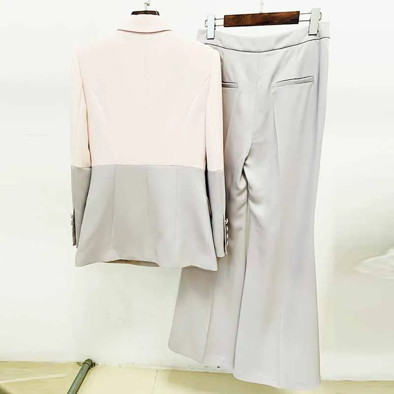 Women's 2 Piece Suit Contrast Suit Trousers Set long sleeve Blazer Pantsuits