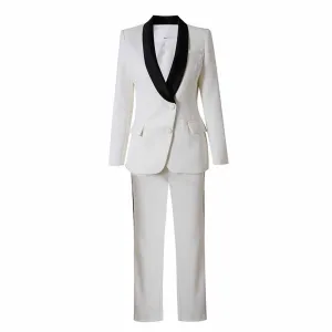 Women's 2 Piece Suit White Wedding Set Slim Fit Blazer Pants Suit