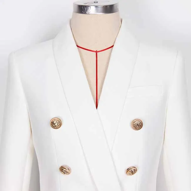 Women's Belted Pant Suit White Double Beasted Two Piece Business Set