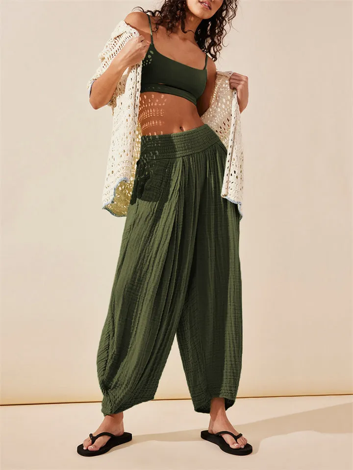 Women's Ethnic Style Yoga Fitness Pleated Lantern Pants