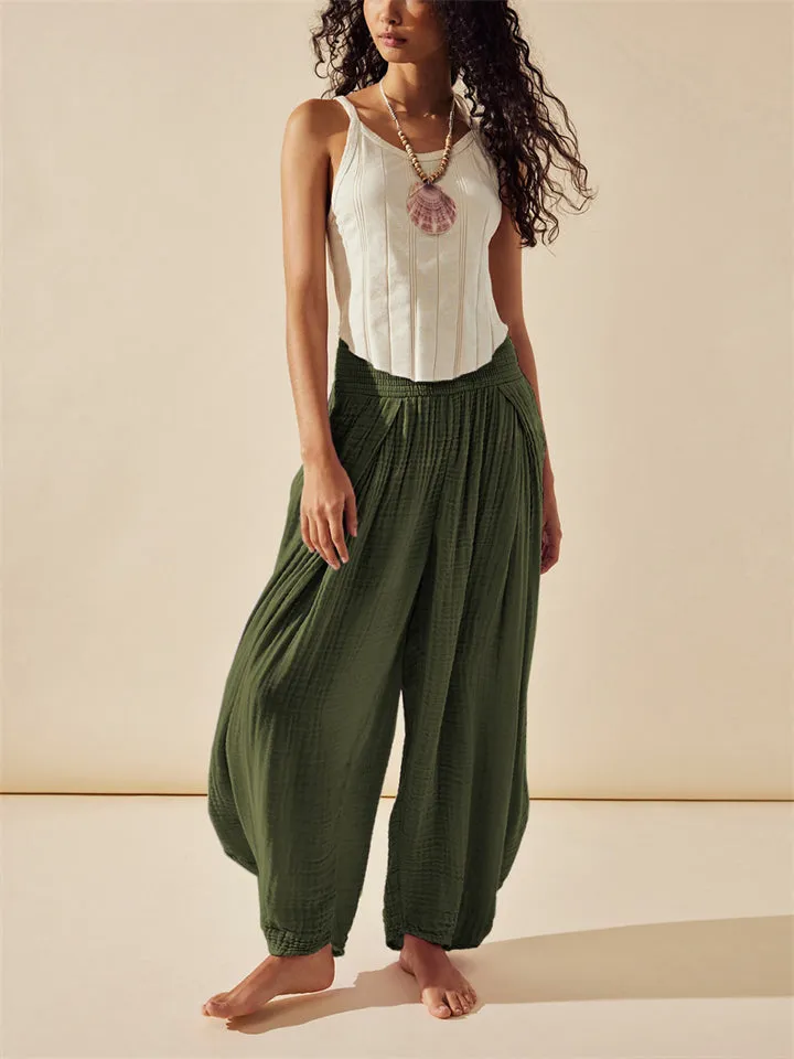Women's Ethnic Style Yoga Fitness Pleated Lantern Pants