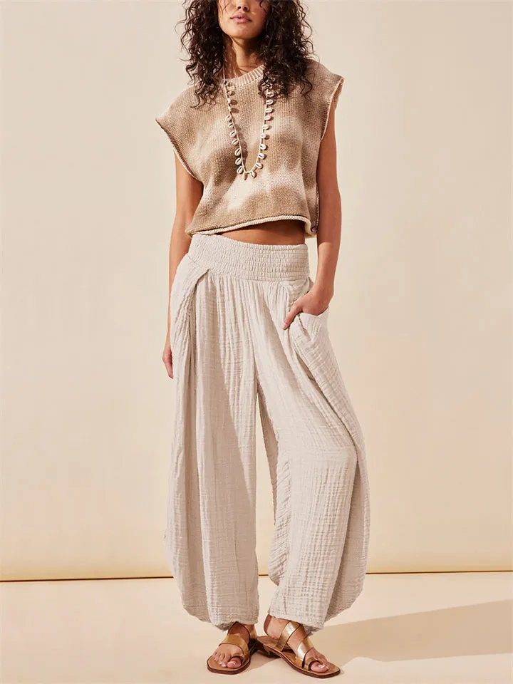 Women's Ethnic Style Yoga Fitness Pleated Lantern Pants