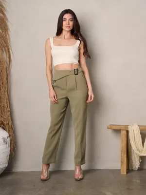 WOMEN'S FRONT BELT POCKETS PLEATED PANTS