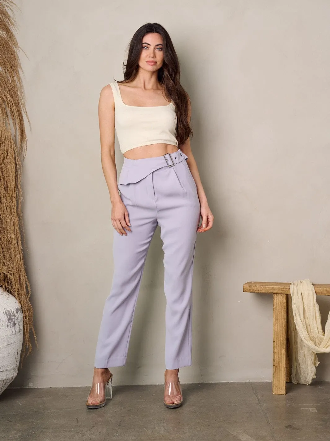 WOMEN'S FRONT BELT POCKETS PLEATED PANTS