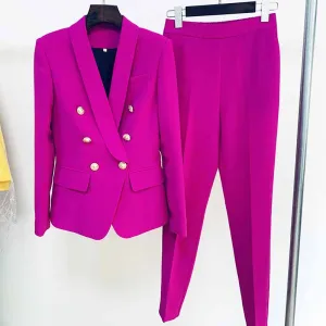 Women's Magenta Pantsuit Blazer Long Pants Wedding Pantsuit for women