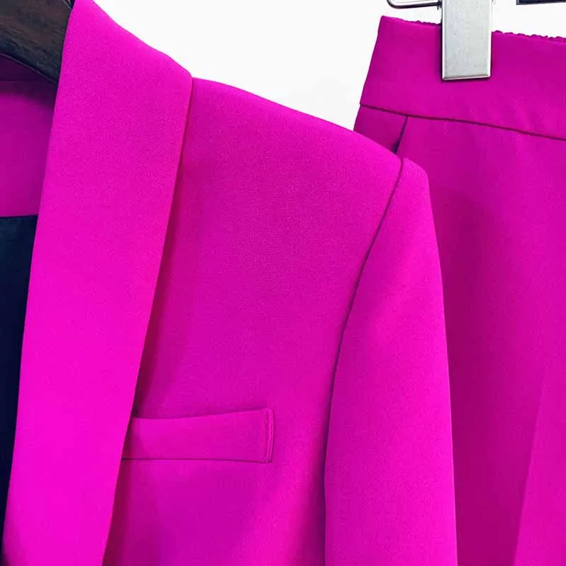 Women's Magenta Pantsuit Blazer Long Pants Wedding Pantsuit for women