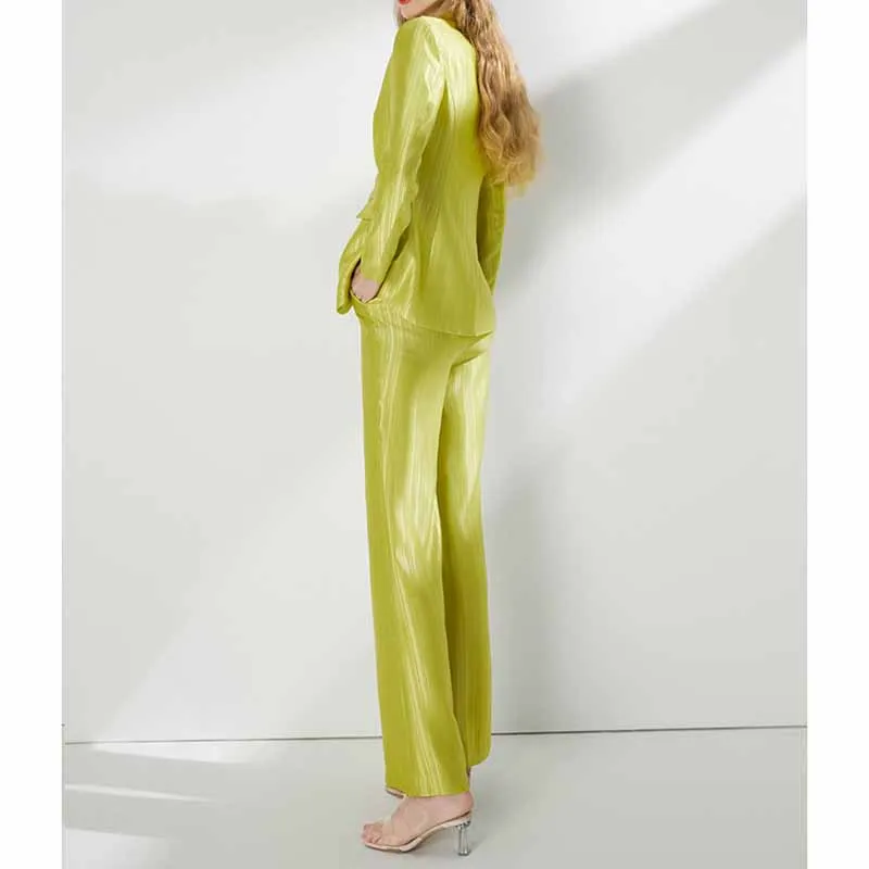 Women's Mustard Green Pantsuit Formal Set Event Styling Outfit