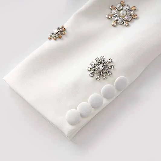 Women's Pantsuit Long Sleeves Crystal Pearl Blazer Set Pantsuit