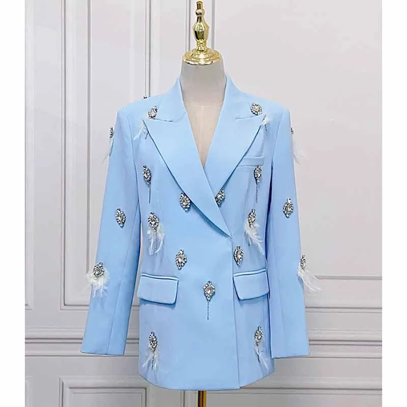 Women's Pantsuit With Diamond and Feather Embellished Formal Set Party Suit