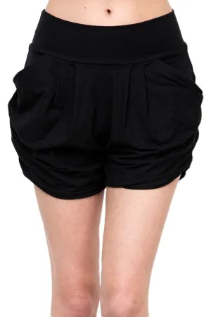 Women’s Regular Solid Color Pleated Harem Shorts with Pockets