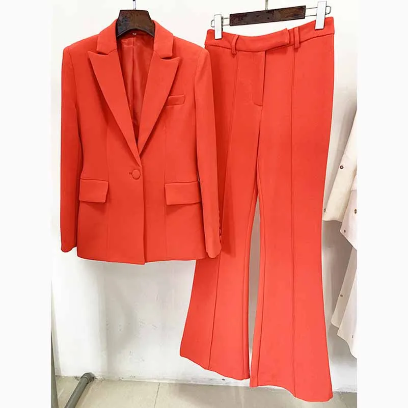 Women's Rust Pantsuit Blazer High Waisted Flare Pants Suit Wedding Pantsuit