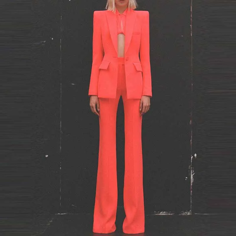 Women's Rust Pantsuit Blazer High Waisted Flare Pants Suit Wedding Pantsuit