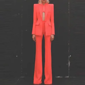 Women's Rust Pantsuit Blazer High Waisted Flare Pants Suit Wedding Pantsuit