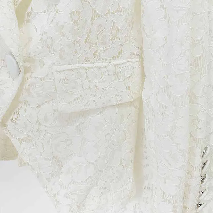 Women's White Lace Blazer Pantsuit Two Pieces Wedding Suit Formal Pantsuit