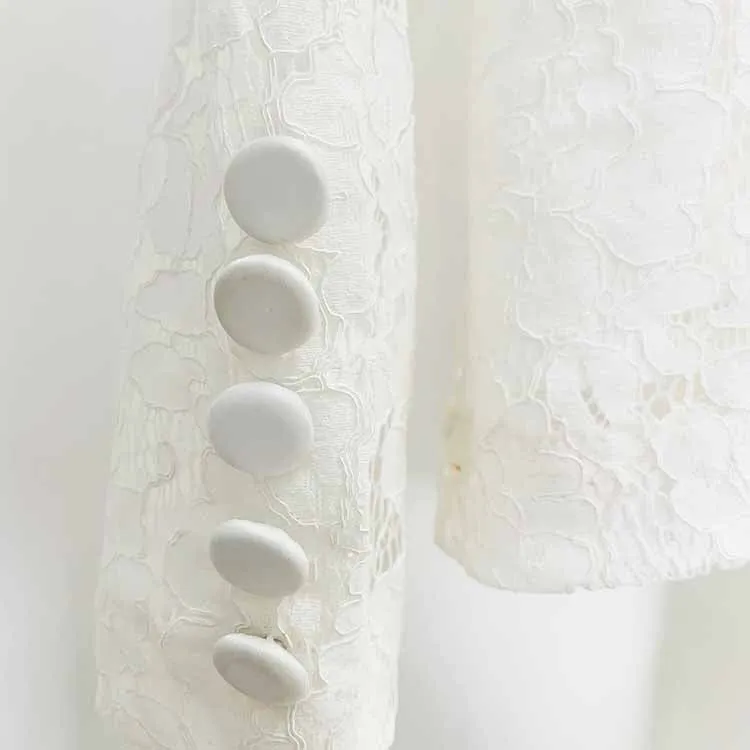 Women's White Lace Blazer Pantsuit Two Pieces Wedding Suit Formal Pantsuit