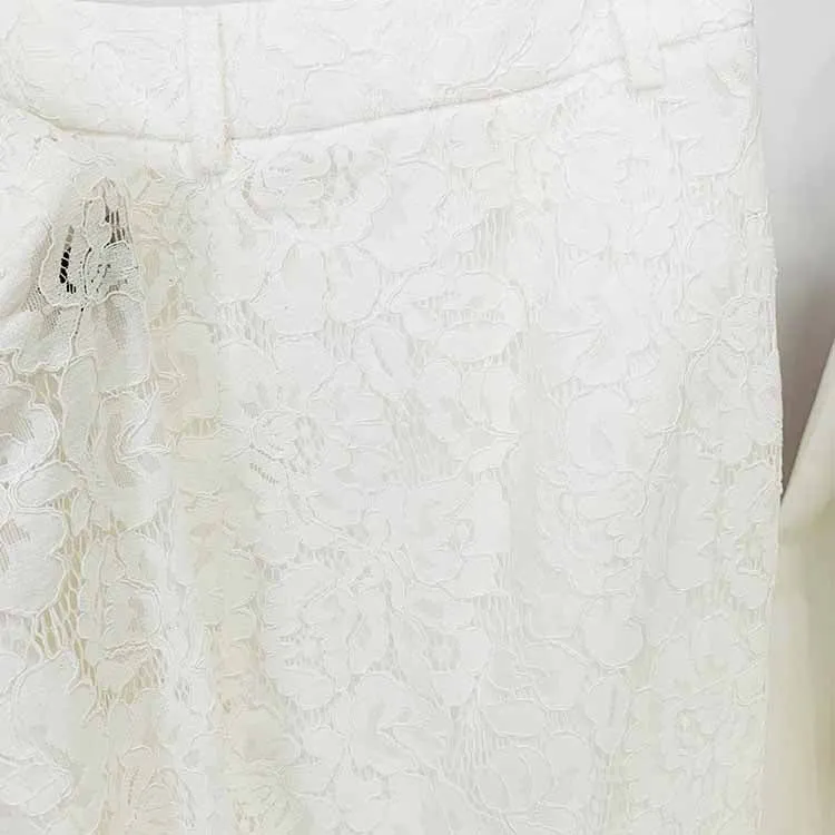 Women's White Lace Blazer Pantsuit Two Pieces Wedding Suit Formal Pantsuit