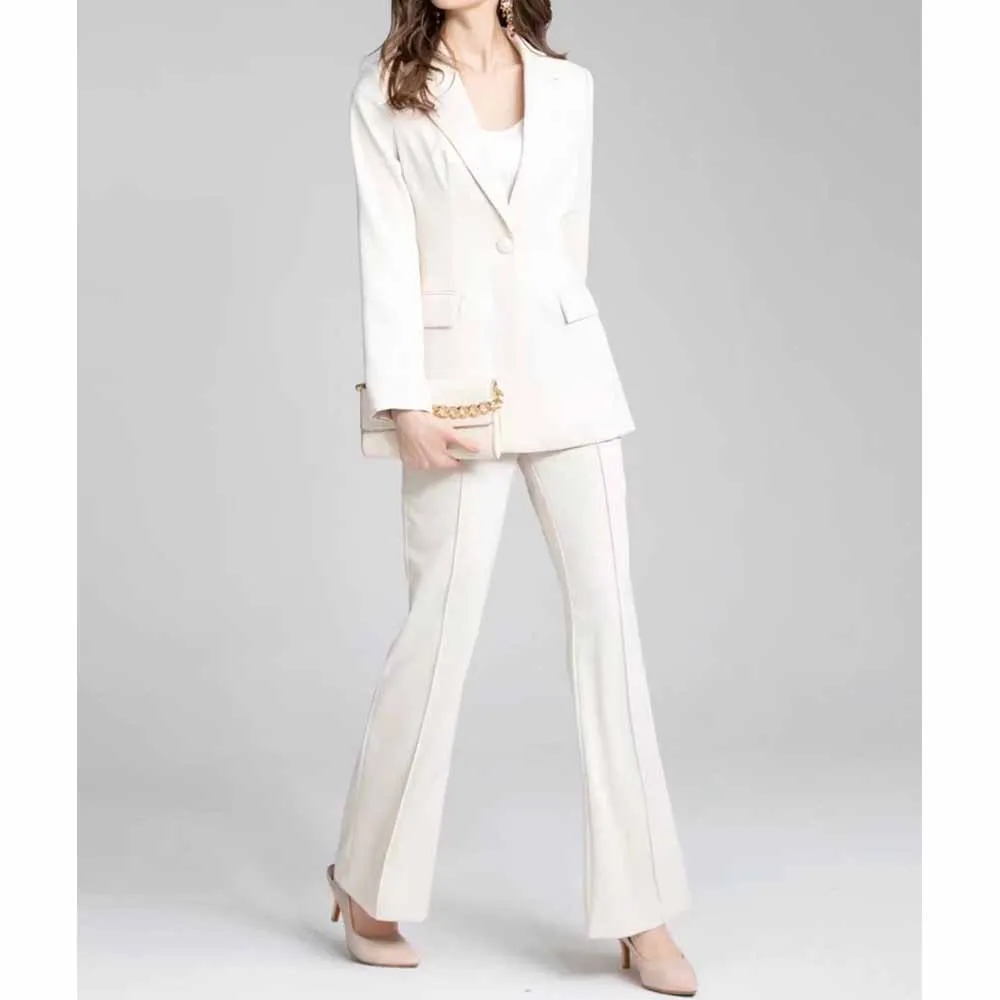 Women's white two pieces pants set flare bottoms pantsuit
