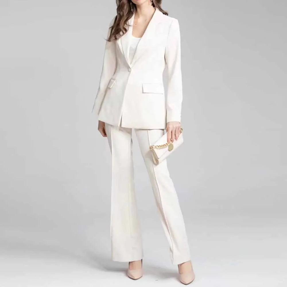 Women's white two pieces pants set flare bottoms pantsuit