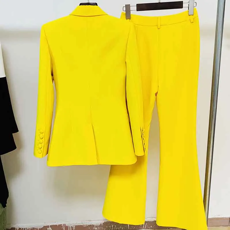Women's Yellow Pantsuit Blazer High Waisted Flare Pants Suit Wedding Pantsuit