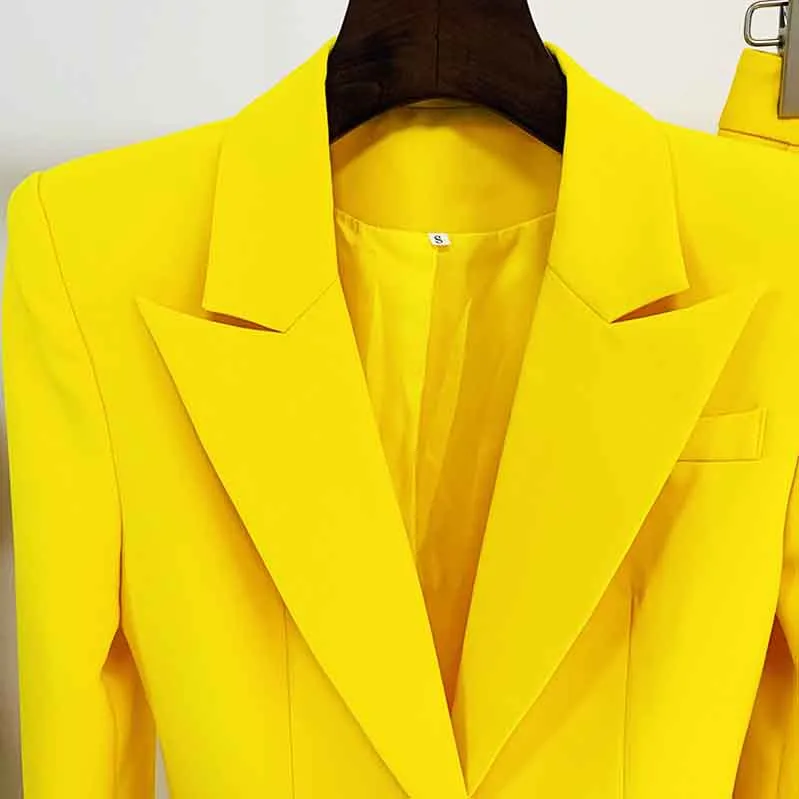 Women's Yellow Pantsuit Blazer High Waisted Flare Pants Suit Wedding Pantsuit