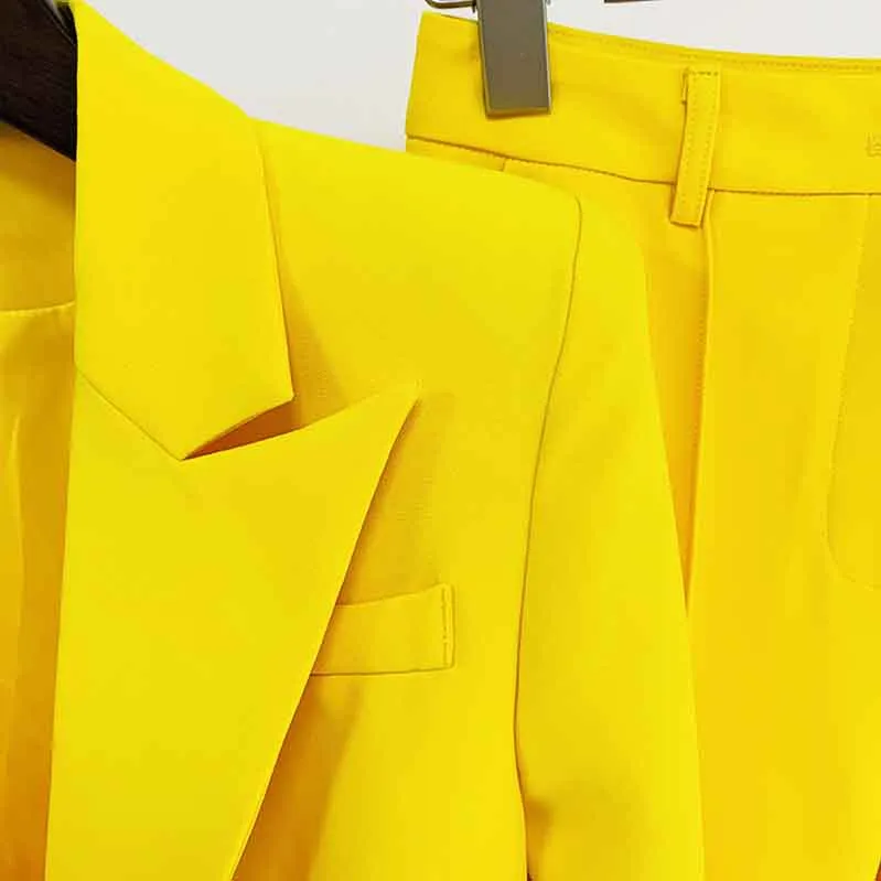 Women's Yellow Pantsuit Blazer High Waisted Flare Pants Suit Wedding Pantsuit