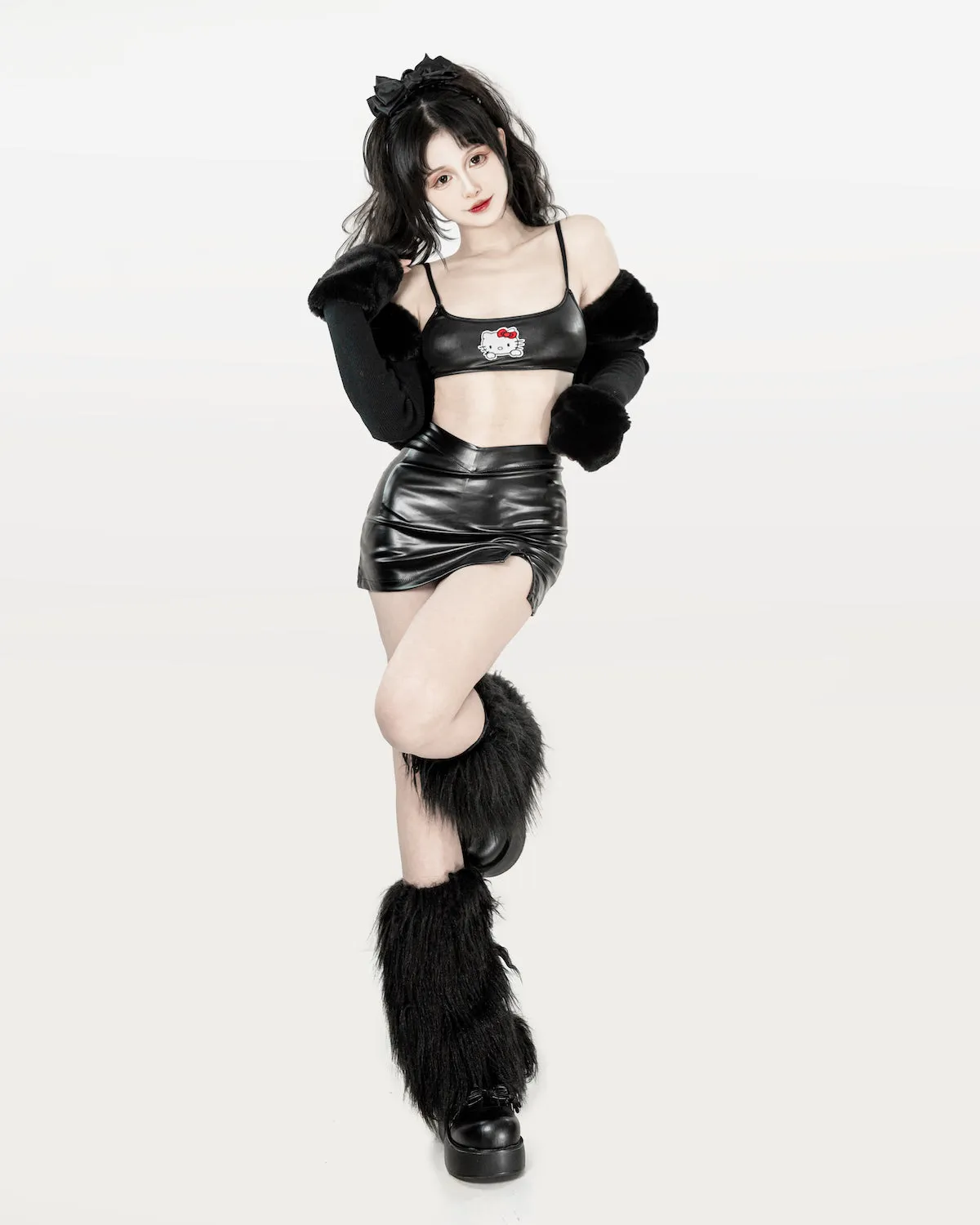 y2k black leather skirt suit  KF8399
