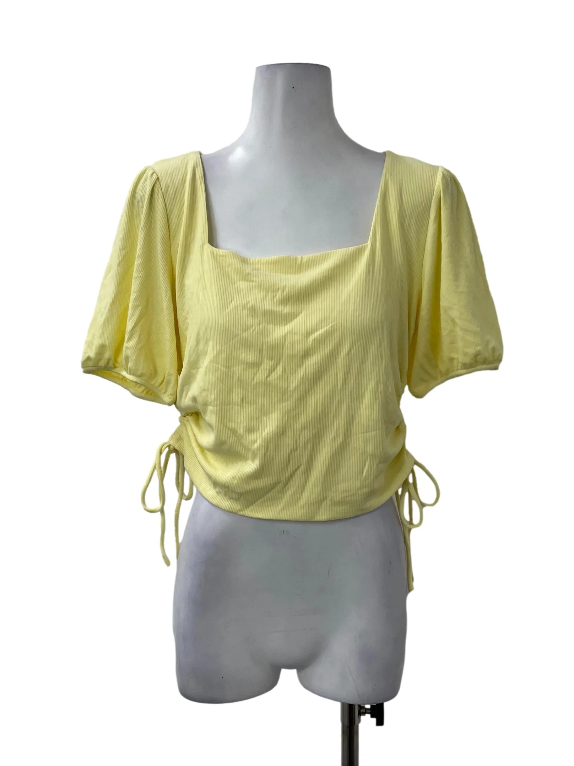 Yellow Ruched Square Neck Top