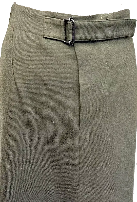 Yohji Yamamoto Japan. Olive Green Wool Skirt, Front Pleat, Belted, Maxi Length