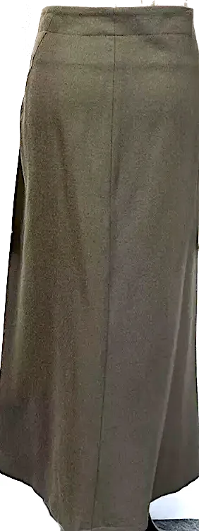 Yohji Yamamoto Japan. Olive Green Wool Skirt, Front Pleat, Belted, Maxi Length