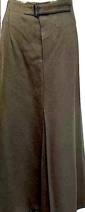 Yohji Yamamoto Japan. Olive Green Wool Skirt, Front Pleat, Belted, Maxi Length