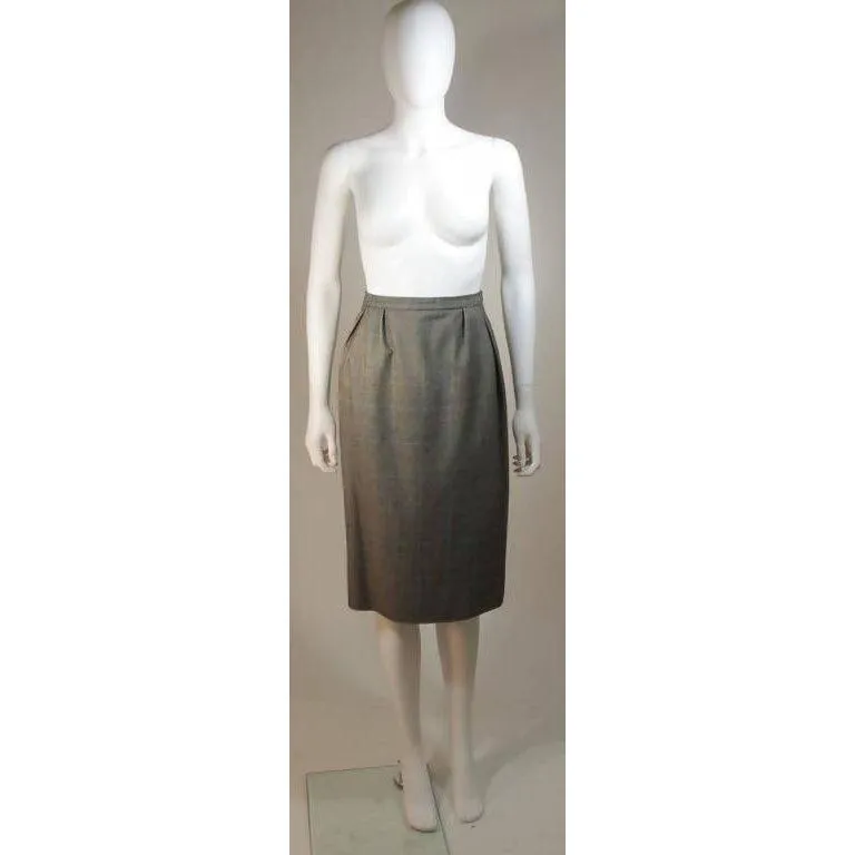 YVES SAINT LAURENT Grey Wool Skirt Suit | Size 38-40