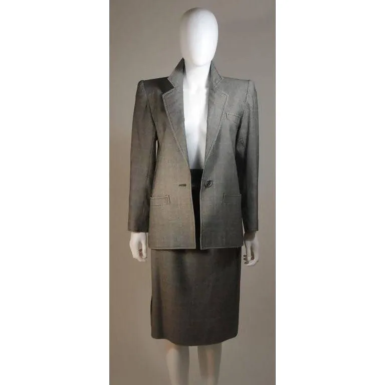 YVES SAINT LAURENT Grey Wool Skirt Suit | Size 38-40