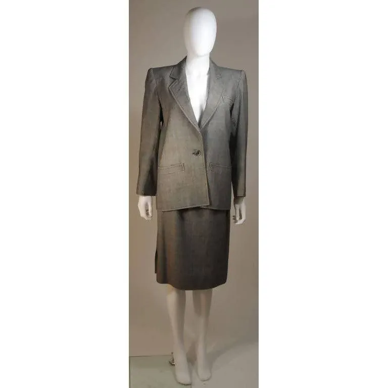 YVES SAINT LAURENT Grey Wool Skirt Suit | Size 38-40