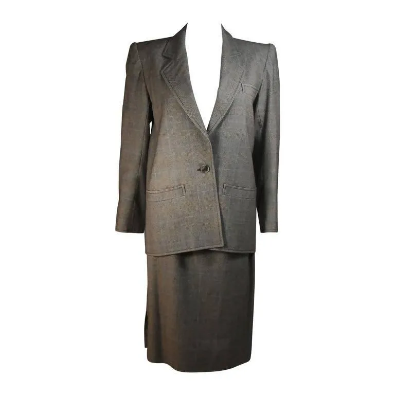 YVES SAINT LAURENT Grey Wool Skirt Suit | Size 38-40
