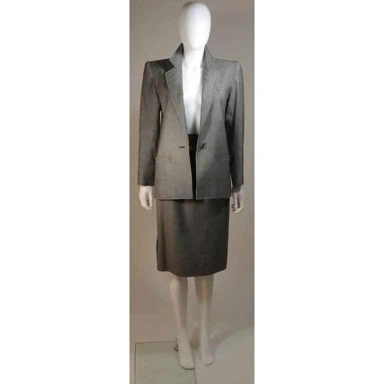 YVES SAINT LAURENT Grey Wool Skirt Suit | Size 38-40