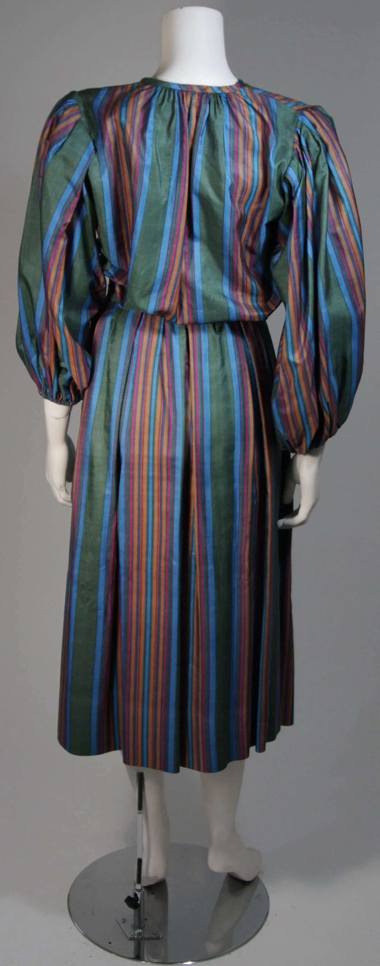 YVES SAINT LAURENT Silk Skirt and Blouse w/ Stripes Size 40