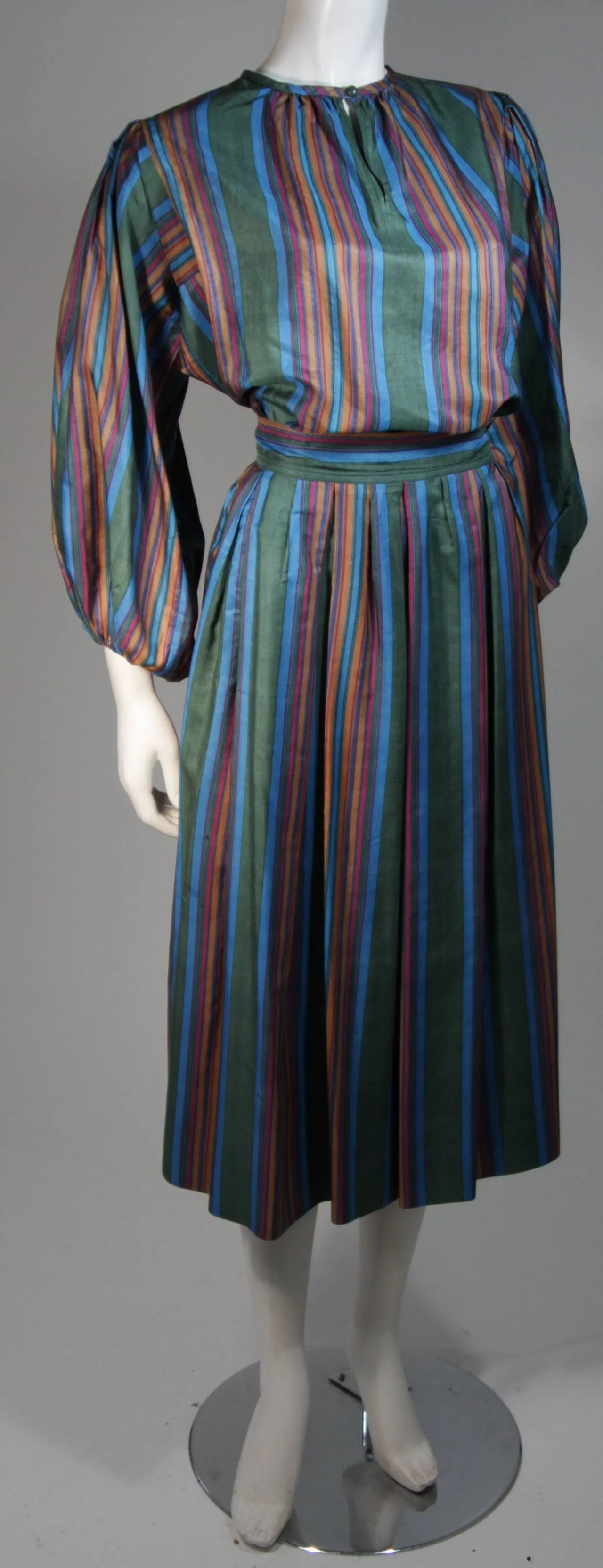 YVES SAINT LAURENT Silk Skirt and Blouse w/ Stripes Size 40
