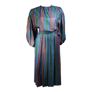 YVES SAINT LAURENT Silk Skirt and Blouse w/ Stripes Size 40