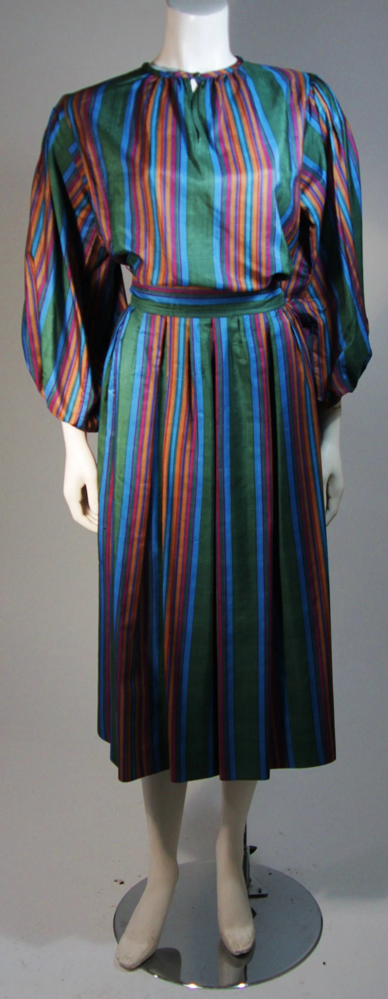 YVES SAINT LAURENT Silk Skirt and Blouse w/ Stripes Size 40
