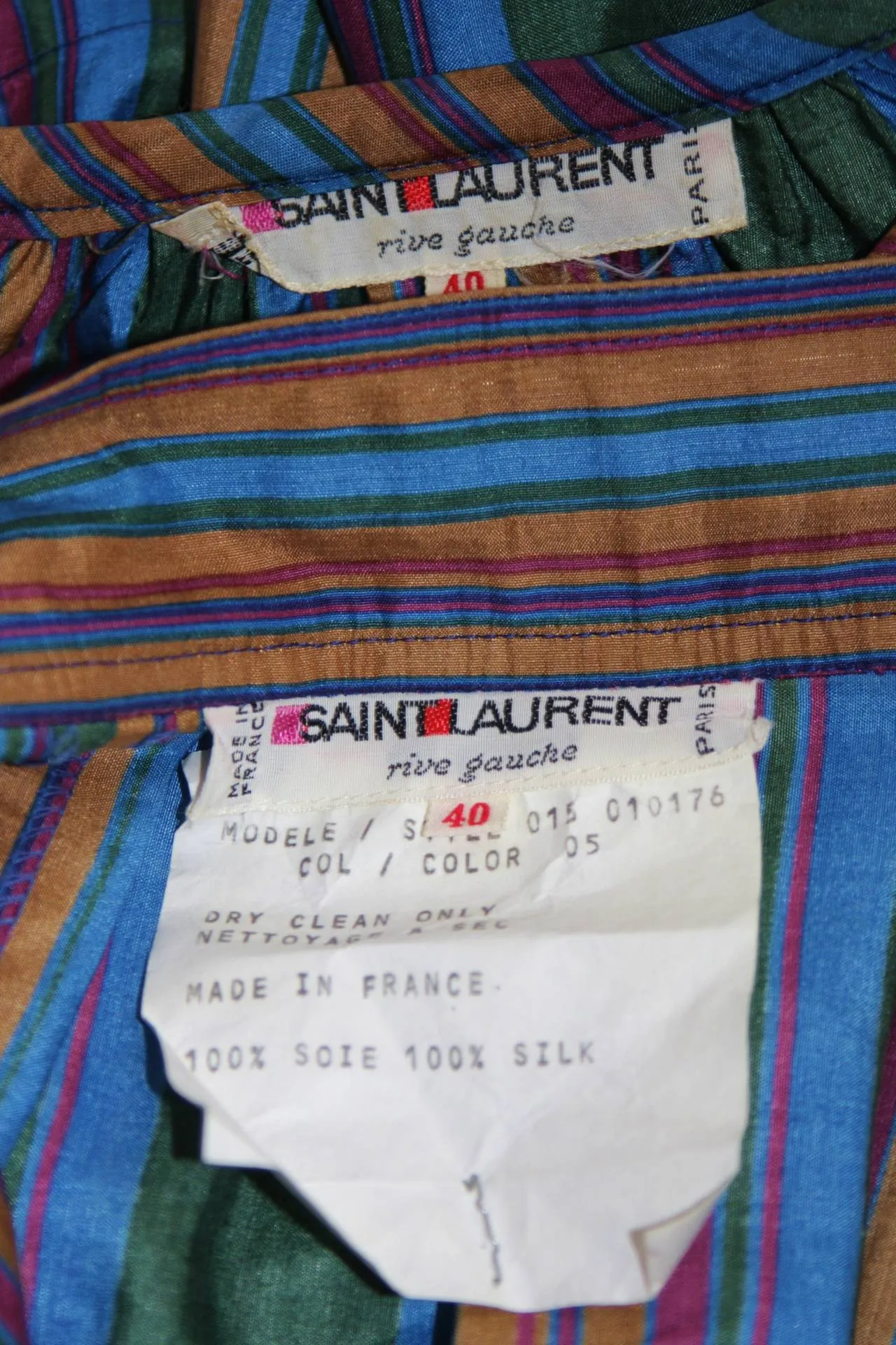 YVES SAINT LAURENT Silk Skirt and Blouse w/ Stripes Size 40