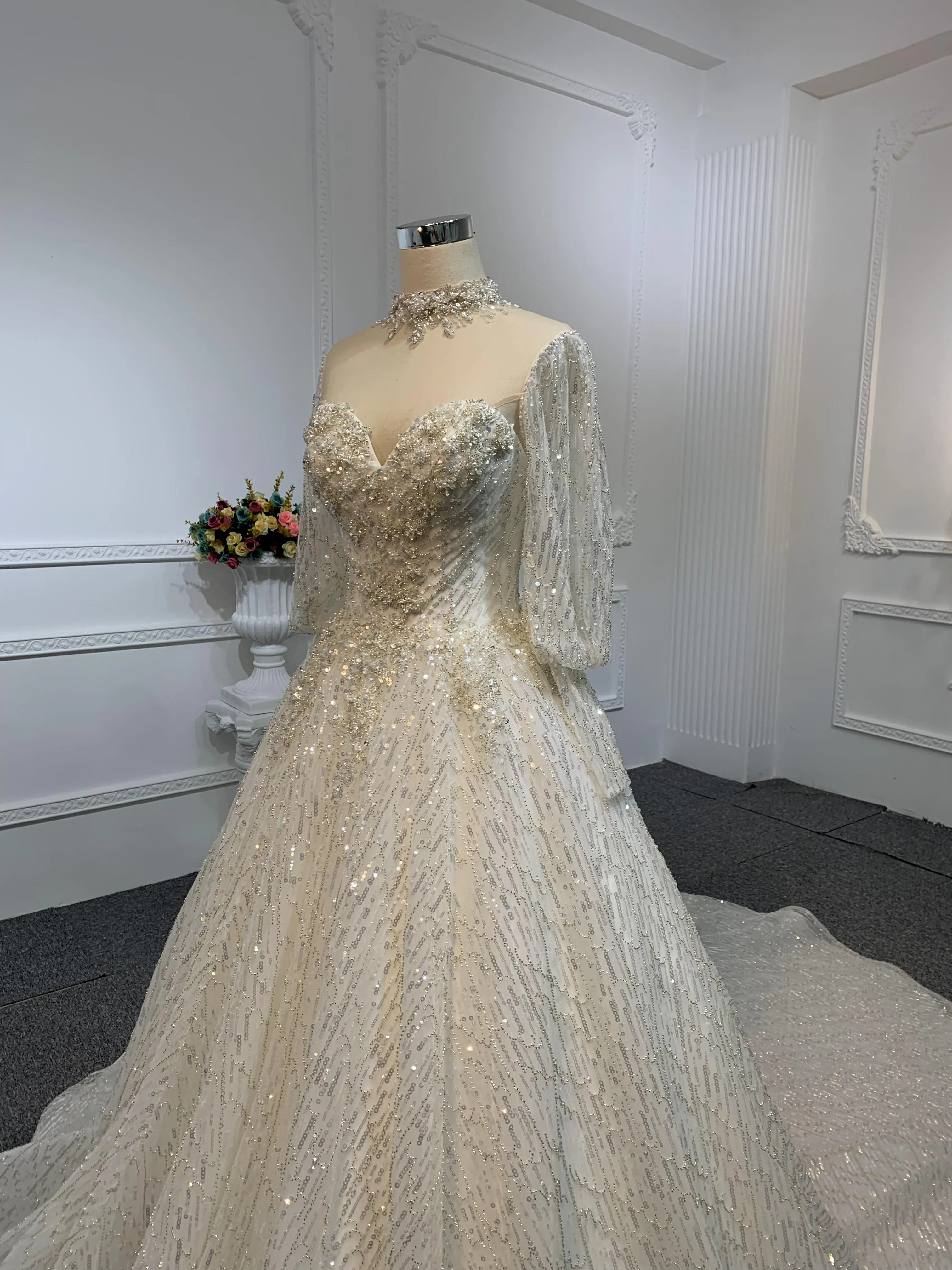 Z003-Sweetheart Neckline A-line Wedding Dress With Removable Sleeves