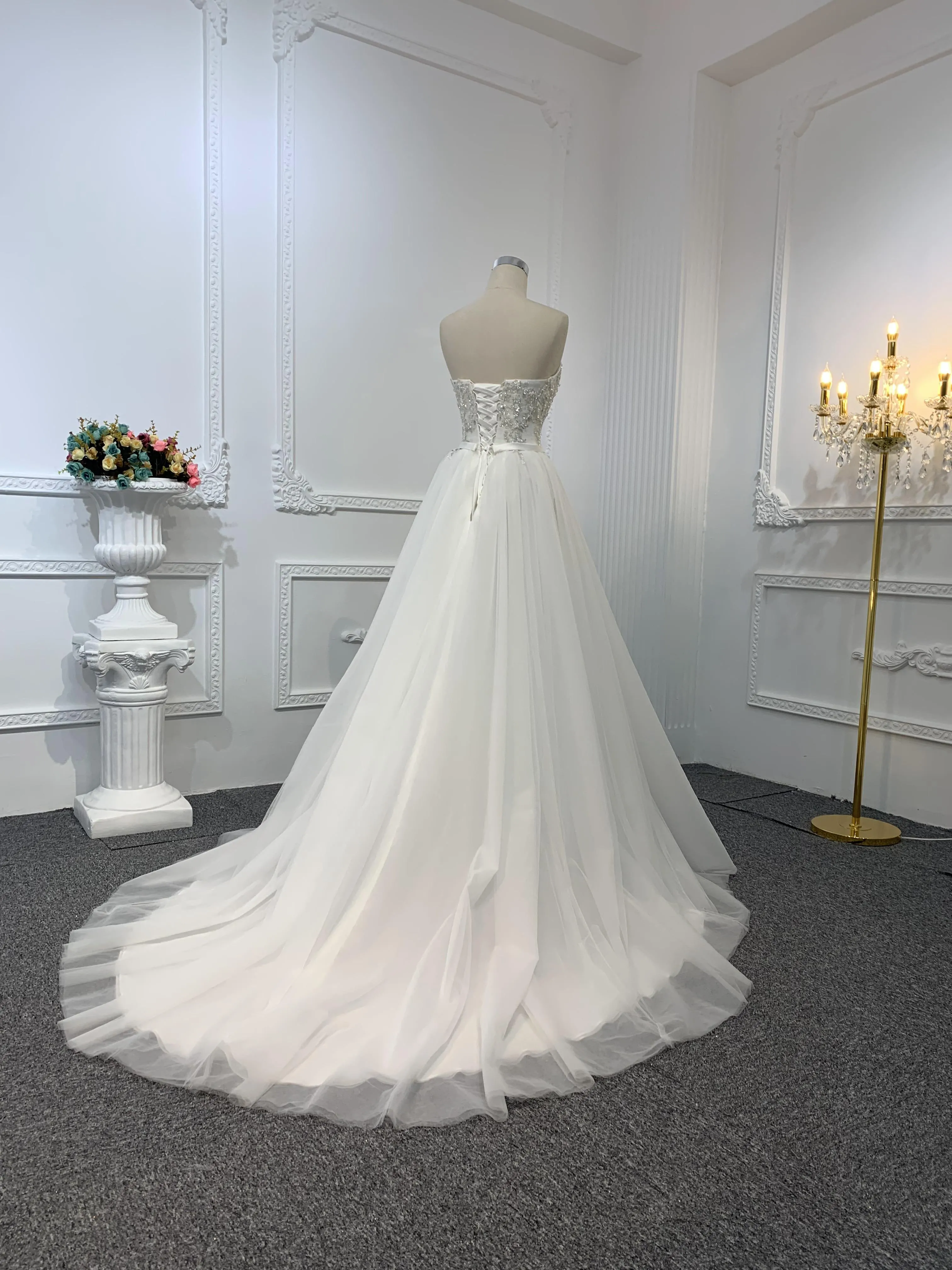 Z028-BYG OFF-WHITE ORGANZA A-LINE DRESS