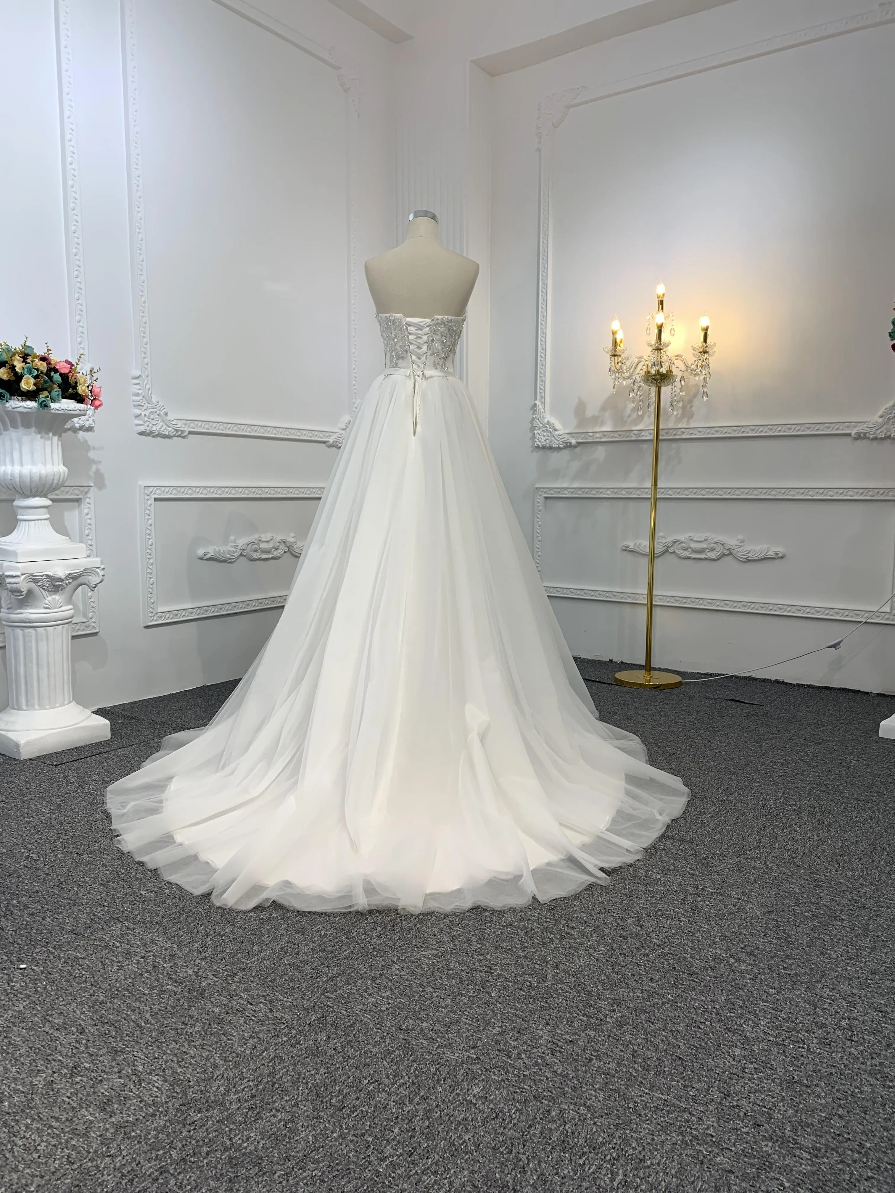 Z028-BYG OFF-WHITE ORGANZA A-LINE DRESS
