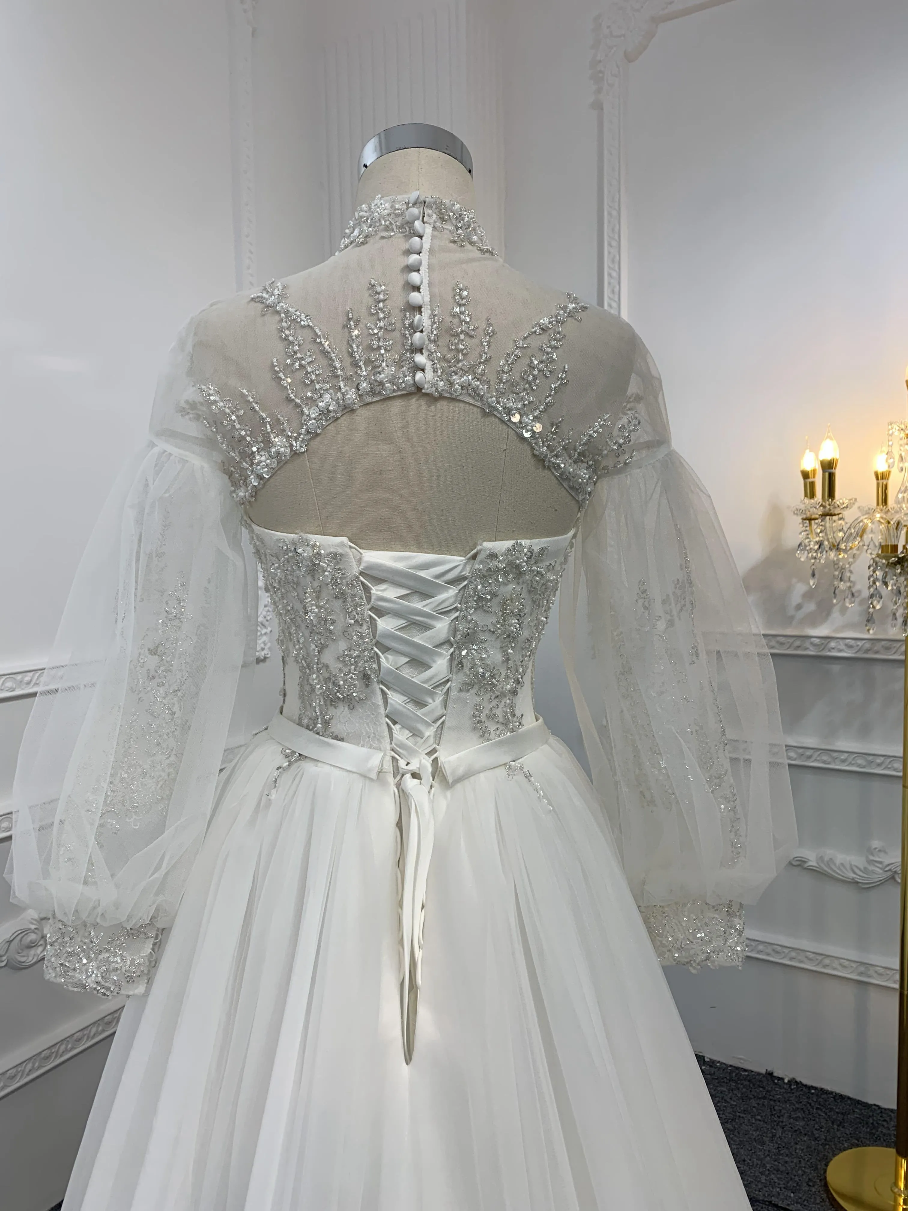 Z028-BYG OFF-WHITE ORGANZA A-LINE DRESS