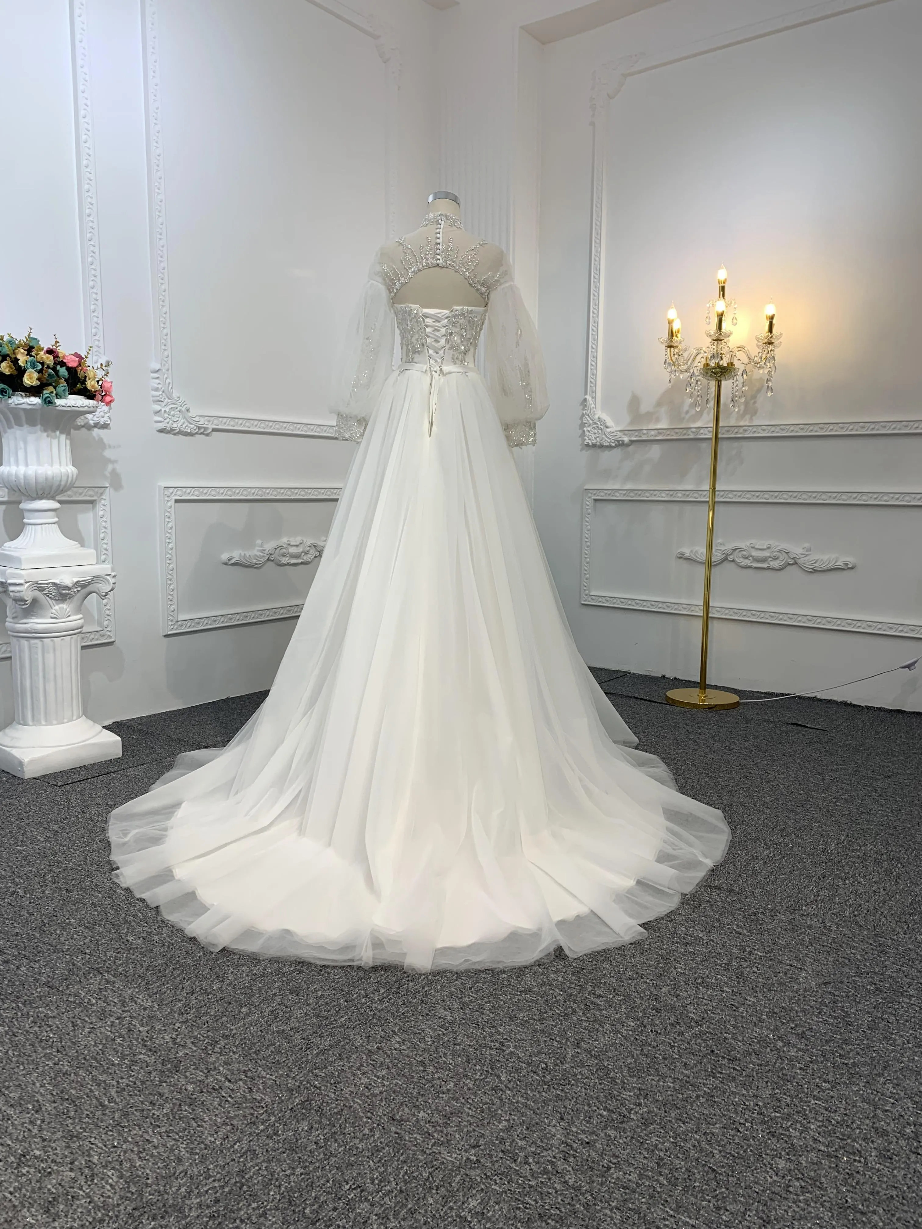 Z028-BYG OFF-WHITE ORGANZA A-LINE DRESS