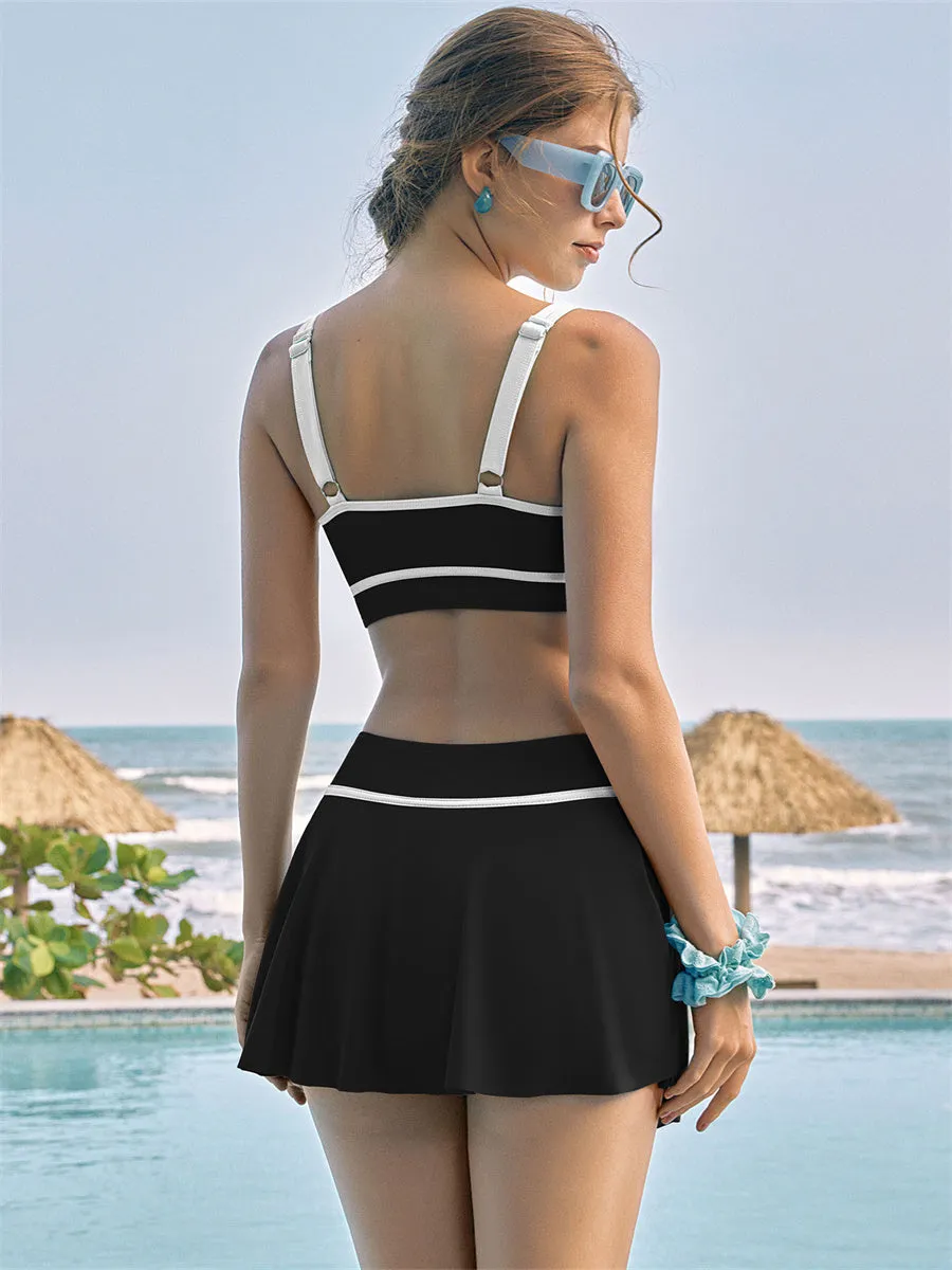 ZAFUL Fashion Contrast Color Stretch Sports Two-piece Bikini Swimsuit Skirt Bathing Suit