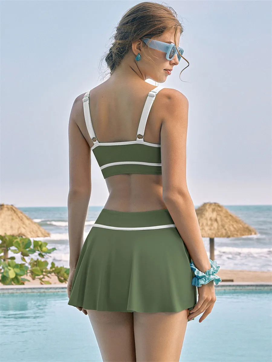 ZAFUL Fashion Contrast Color Stretch Sports Two-piece Bikini Swimsuit Skirt Bathing Suit