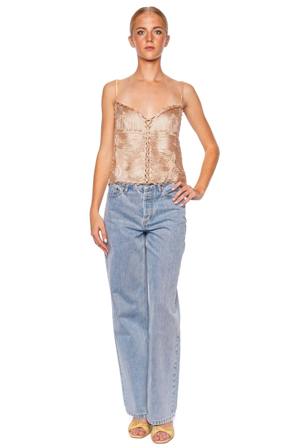 Zina Embroidered Ribbon Silk Top